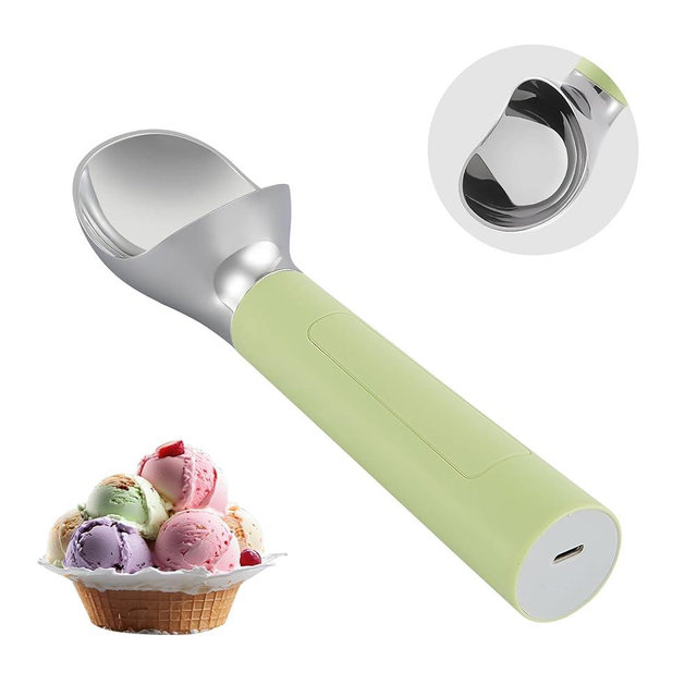 Heated Ice Cream Scoop Rechargeable, Electric Warming Ice Cream Scooper with LED Display, Heats to 158°F for Hard Ice Cream, Easy for Seniors & Kids, IP67 Waterproof (Pistachio Green, 2oz)
