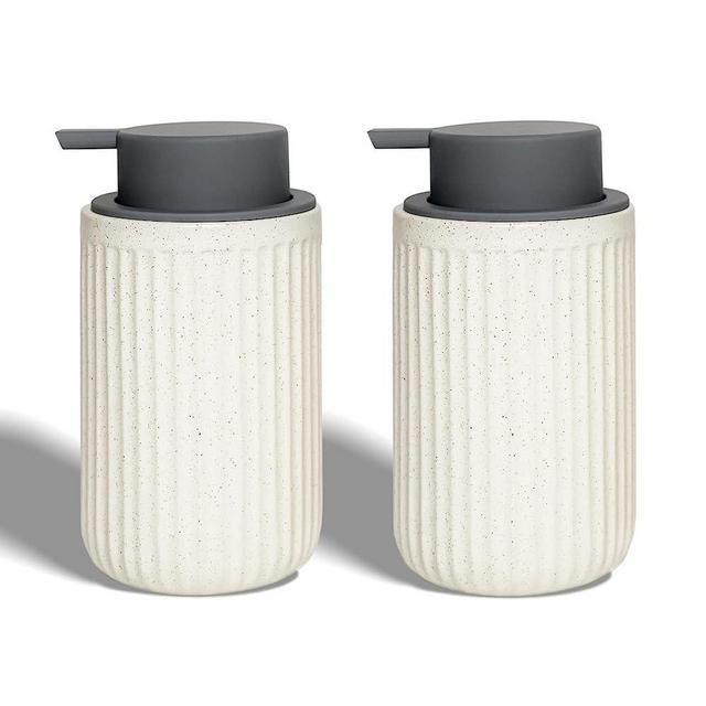 ABBI NIMO Ceramic Hand Soap Pump Foam Dispenser Beige 2 Pack, Speckled Rippled Bubble Up Foam Dispenser Bottle, 12 oz Soap Foam Dispenser with Grey Pump