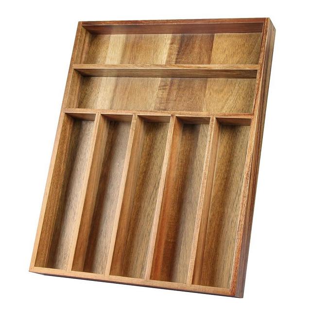 KITEISCAT Acacia Wood Silverware Organizer, Kitchen Utensil Drawer Organizer for Forks & Spoons, 7-Compartment Cutlery Tray, Flatware Holder