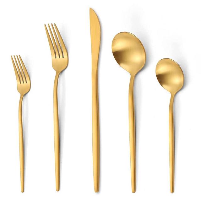 Oliviola 40 Pieces Silverware Set，Matte Gold Stainless Steel Flatware Cutlery Set Service for 8, Stain Finish Kitchen Utensil Set，Include Dinner Knives Forks and Spoons Silverware, Dishwasher Safe