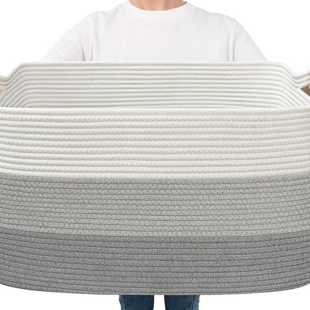 Goodpick Storage Basket, 21.6" x 14.9" x 11.8", Blanket Basket for Living Room, Large Woven Baskets for Storage, Toy Organizer, Rectangle Rope Baskets for Organizing, Gray