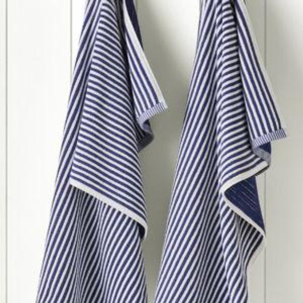 Signature Ribbed Stripe Beach Towel – Set of 2 - Sailor Blue