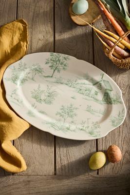 Bunny Toile Stoneware Serving Platter, Large