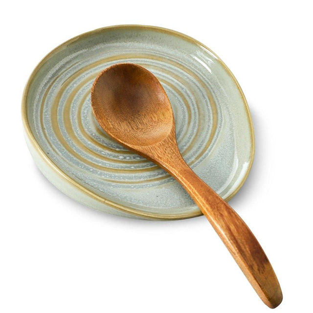 Seyatoo Ceramic Spoon Rest for Stove Top, Spoon Holder for Kitchen Counter, Farmhouse Cooking Utensil Holder for Spoons, Ladles, Spatula, Vintage Grey