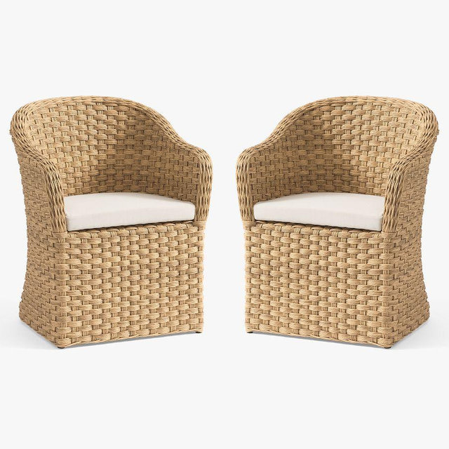 Boca Wicker Outdoor Dining Armchair with Cushion, Set of 2, Natural