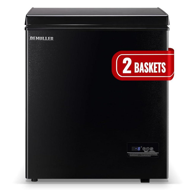 Chest Small Freezer with Electronic Control 41℉ to -15 ℉ Freestanding Deep Mini Freezers with 2 Removable Stainless Steel Basket Top Open Door BLACK