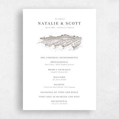 Dark Charcoal, White Wedding Program - Fico