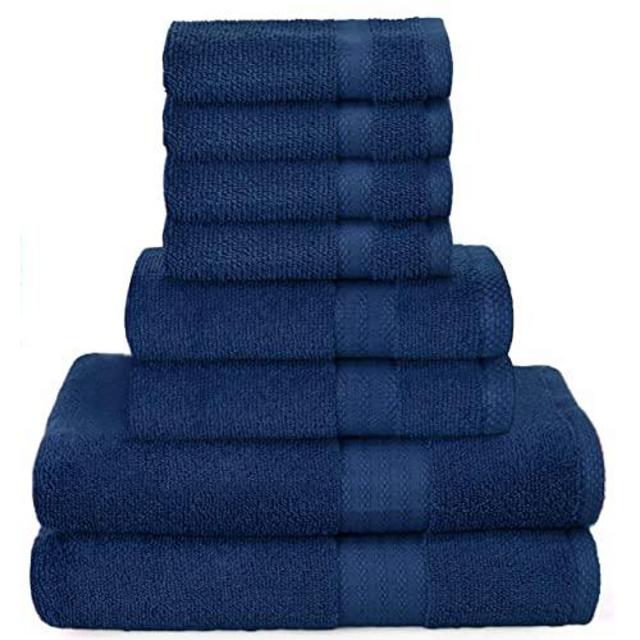 GLAMBURG Ultra Soft 8-Piece Towel Set - 100% Pure Ringspun Cotton, Contains 2 Oversized Bath Towels 30x54, 2 Hand Towels 16x28, 4 Wash Cloths 13x13 - Ideal for Everyday use, Hotel & Spa - Navy Blue