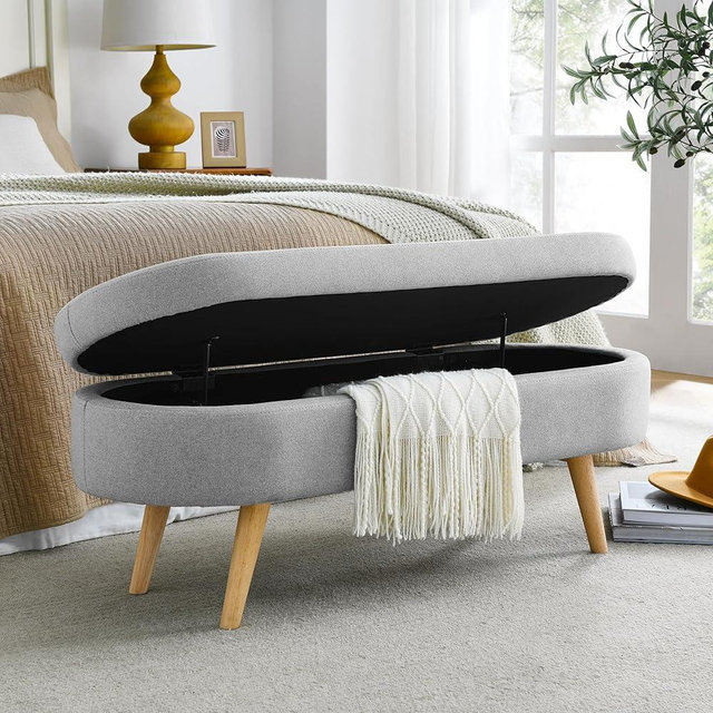 Align Living 43.5" Ottoman with Storage, Storage Ottoman Bench with Safety Hinge, Linen End of Bed Bench, Upholstered Entryway Bench for Bedroom, Living Room & Window, Holds up to 330 lb, Grey