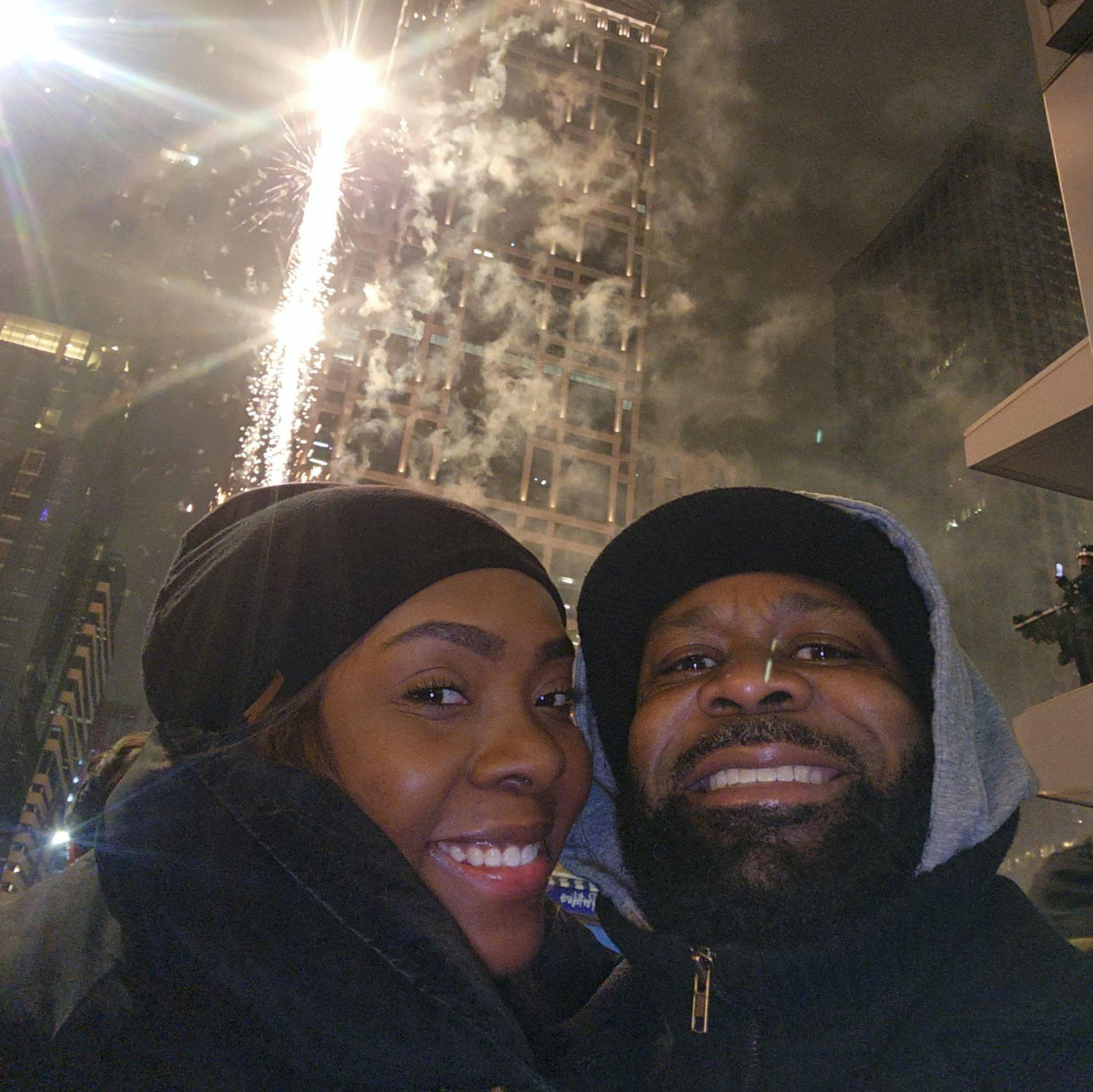 Our first New Years together at the Chicago River for fireworks.