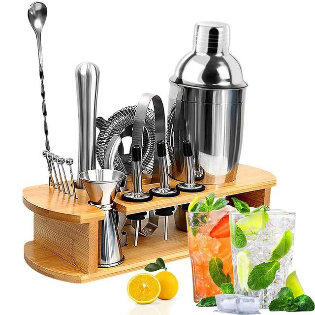 Airsnigi Cocktail Shaker Set,16-Piece Bartender Kit with Stylish Bamboo Stand,25 oz Martini Shaker Set,Stainless Steel Professional Bar Tool Set,Perfect Home Bartending Kit,Great Gift Idea