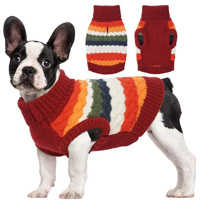 Kuoser Dog Sweater, Christmas Dog Sweaters for Extra Small Dogs Soft Warm Doggie Sweater Colorful Cable Knitted Vest, Pet Thermal Turtleneck Fall Winter Kniwear for Xmas Thanksgiving, Red XS
