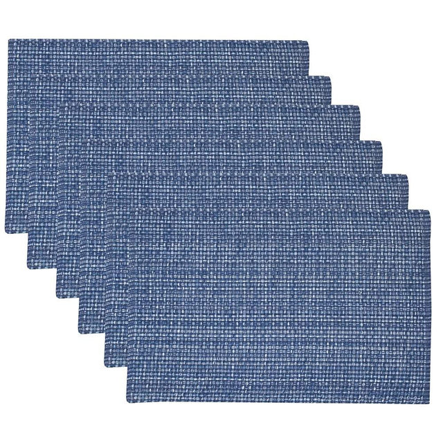 Sweet Home Collection 100% Cotton Placemats for Dining Room Rectangle Two Tone Woven Fabric 13" x 19" Soft Durable Table Mat Set, Set of 6, Dark Blue