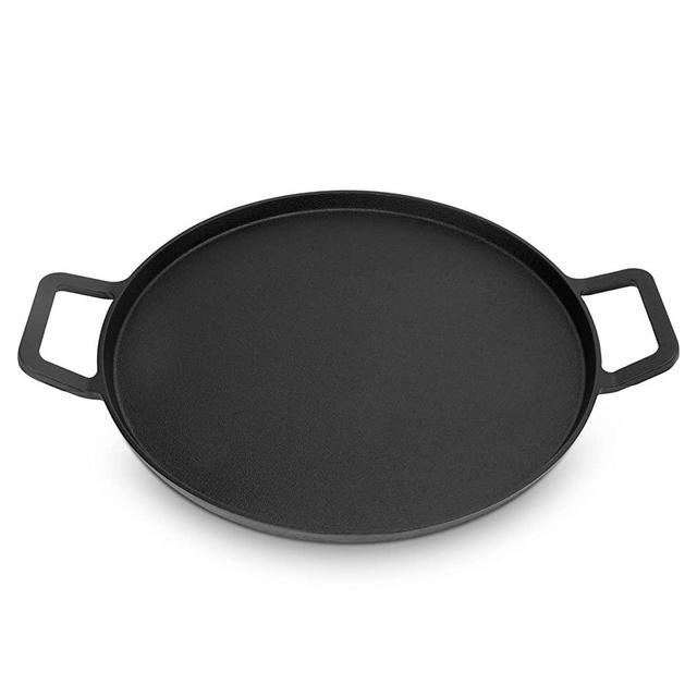Onlyfire Chef Cast Iron Pizza Pan, 14 Inch Baking Pan with Handles, Pre-Seasoned Skillet Round Griddle Pan for Grill BBQ, Baking Stove and Oven