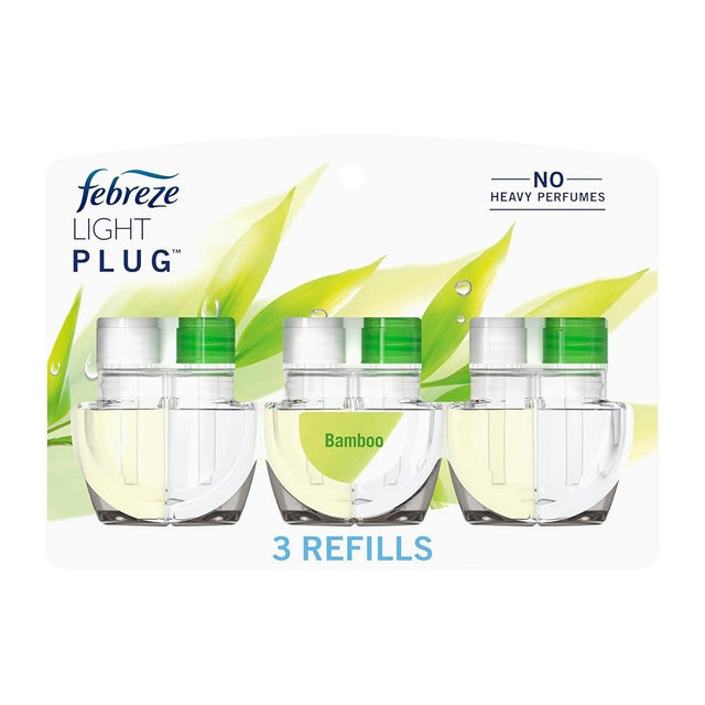 Febreze Plug In Air Freshener, Odor-Fighting Scented Oil Refill, Air Fresheners for Home and Bathroom and Kitchen, Long Lasting for Strong Odors, Light Bamboo Scent, 0.87oz Refills, 3 Count