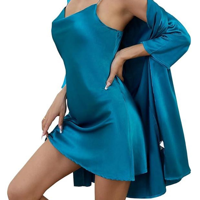 Drtope Womens Satin Robe Short Silk Robes V-Neck silk robe for Bride Bridesmaids Kimono 3/4 Sleeve