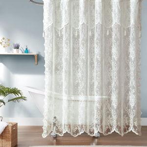 Warm Home Designs Ivory Lace Shower Curtain 72 x 72 Inches with Attached Valance & 7 Tassels. LA Ivory 72"