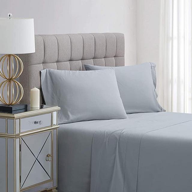 Charisma Percale Cotton 400 Thread Count Sheet Set, Queen, Grey