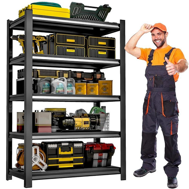 BESFUR 71" H Garage Storage Shelves, 5-Tier Heavy Duty Metal Storage Shelving, Adjustable Matal Shelving Unit, 3000 lbs Capacity, for Warehouse Garage Basement, 16"*36"*71", Black