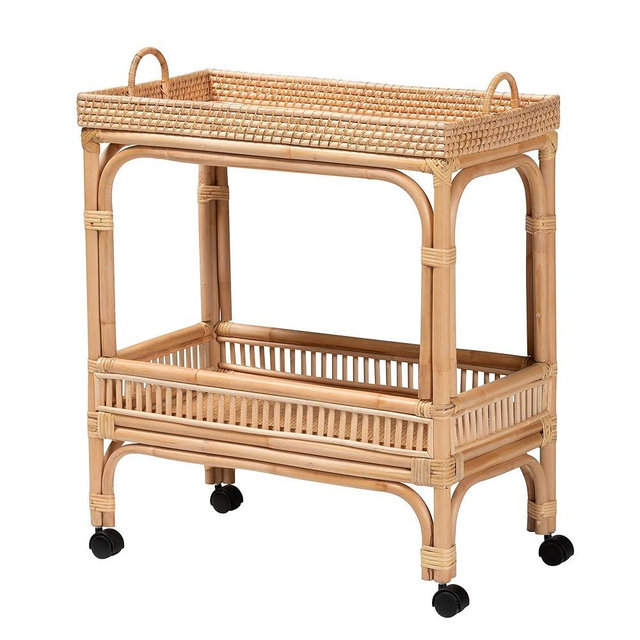 Bali & pari Lombok Modern Bohemian Natural Rattan 2-Tier Wine Cart