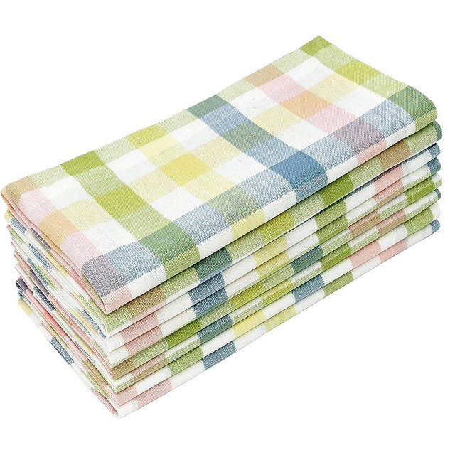 COTTON CRAFT Gingham Buffalo Plaid Check Napkins - Mitered Corners - Spring Easter Bunny Pastel Luncheon Dinner - Set of 8 - Pure Cotton - Reusable Washable - 18 inch x 18 inch - Yellow Multi Pastel