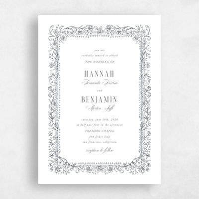 Charcoal, White Wedding Invitation - Tauriel Frame