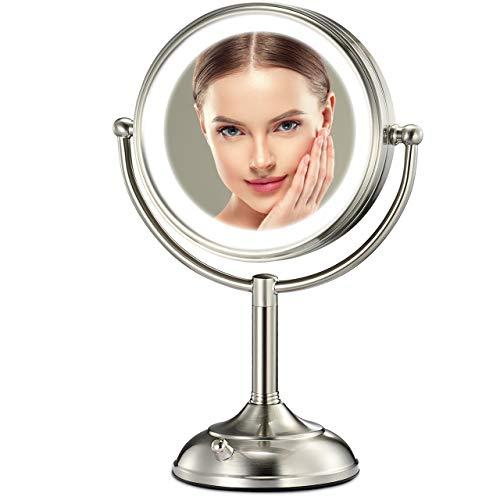 Professional 8.5" Lighted Makeup Mirror, 10X Magnifying Vanity Mirror with 32 Medical LED Lights, Senior Pearl Nickel Cosmetic Mirror,Brightness Adjustable(0-1100Lux) Desk Lamp Night Light Alternative