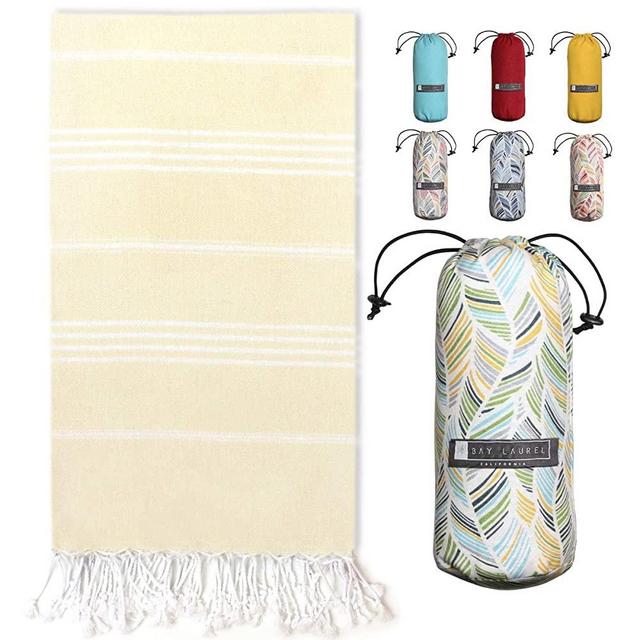 Turkish Towel with Beach/Travel Bag (39" x 71") - Pre-Washed - 100% Cotton Bath Towels - Effective, Absorbent and Quick Dry Beach Towel - Washer Safe Peshtemal Towel with No Shrinkage - Eco-Friendly