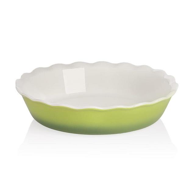 Sweejar Ceramic Pie Pan for Baking, 10 Inches Round Baking Dish for Dinner, Non-Stick Pie Plate with Soft Wave Edge for Apple Pie, Pumpkin Pie, Pot Pies (Gradient Green)