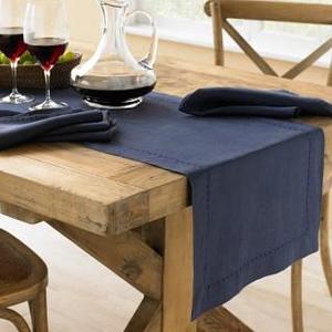 Italian Washed Linen Table Runner, Navy Blue