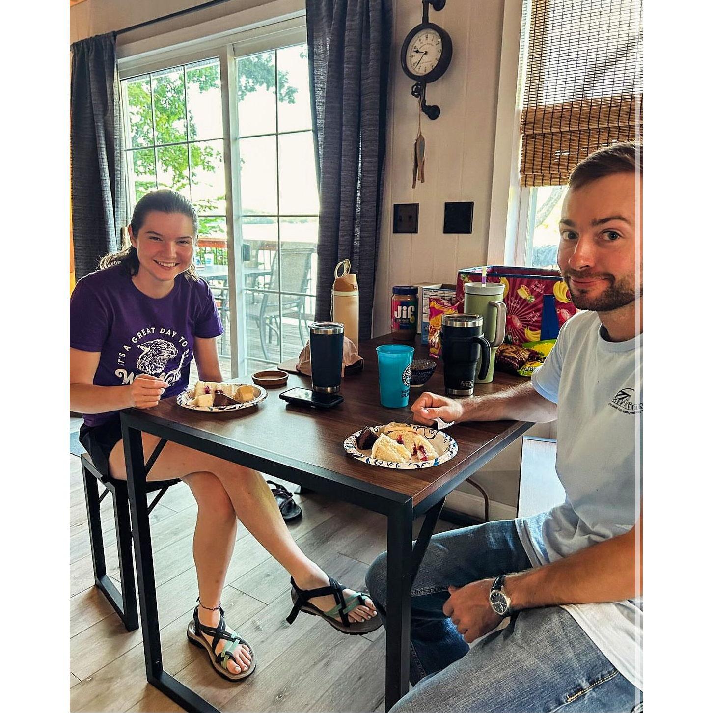 Cake tasting for our wedding cake on vacation!