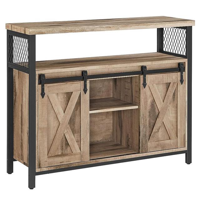 VASAGLE Buffet Sideboard Storage Cabinet with Adjustable Shelf and Sliding Barn Door, Open Compartment, 13 x 39.4 x 31.5 Inches, Natural and Black