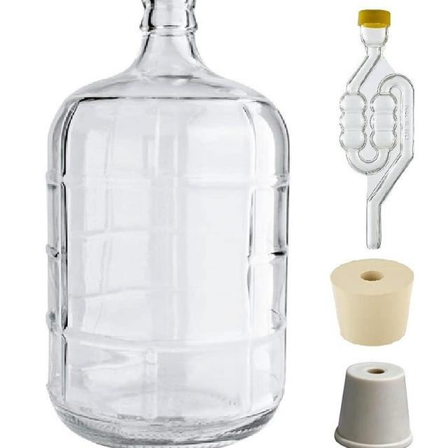 North Mountain Supply 3 Gallon Premium Italian Glass Carboy Fermenting Jug - with Drilled & Undrilled Rubber Stoppers and 6-Bubble Airlock