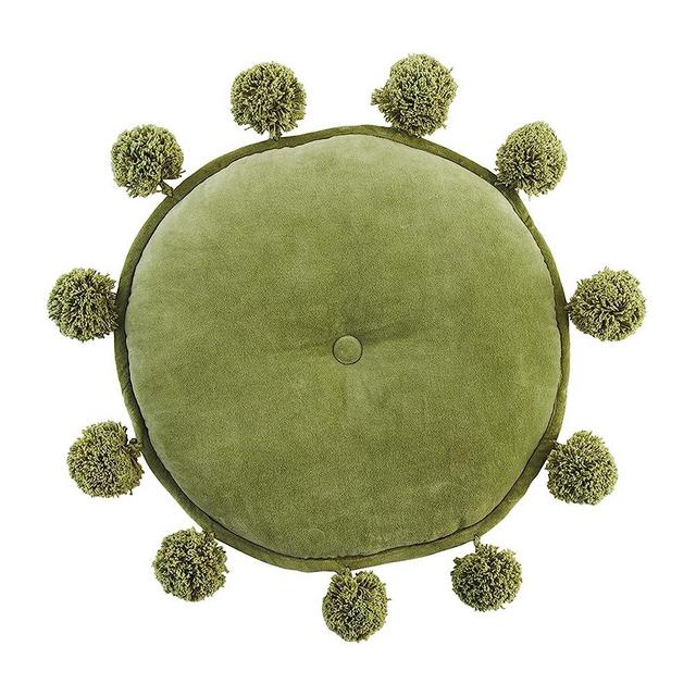 Mud Pie Round Velvet Pillow, 1 Count (Pack of 1), Green