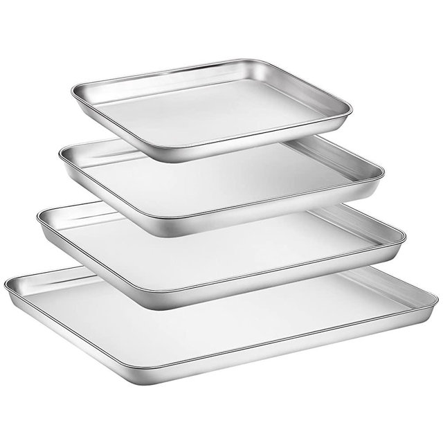 Zacfton Baking Sheet Set of 4, Stainless Steel Baking Pan Tray Cookie Sheet, Non Toxic & Healthy, Rust Free & Easy Clean & Dishwasher Safe