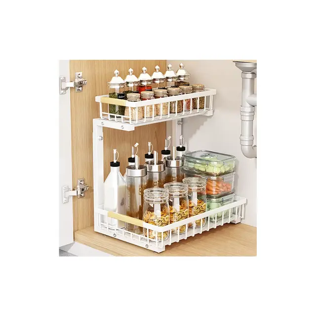 Under Sink Organizer, Pull Out Cabinet Organizer 2 Tier Slide Out Sink Shelf, Carbon Steel Cabinet Under Sink Storage For Kitchen Bathroom Cabinet