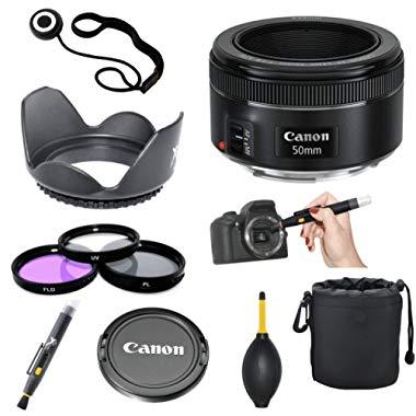 Canon EF 50mm f/1.8 STM Lens + 3pc Filter Kit + Lens Pen + Blower + Hood + Lens Pouch + Cap Keeper