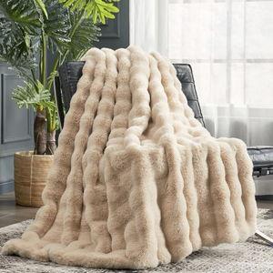 Cozy Bliss Faux Fur Throw Blanket for Couch, 50 * 60 Inches Beige