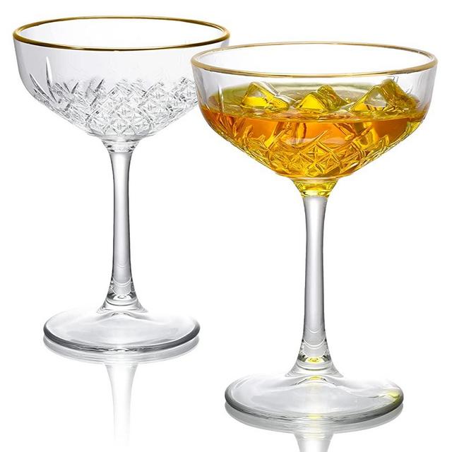 ROXBURGH Premium Martini Margarita Glasses with 24K Gold Rim, Coupe Cocktail Glasses Set of 2, Lead-free Crystal Vintage glassware for Martini, Champagne, Margarita, Cocktail Glasses Gift Set