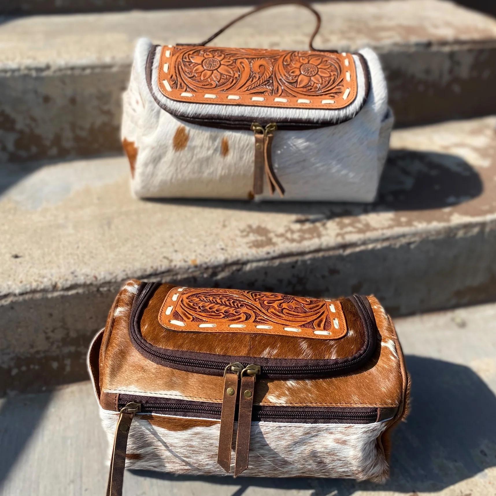 Cowhide Tooled Leather Saving kit/ Toiletry