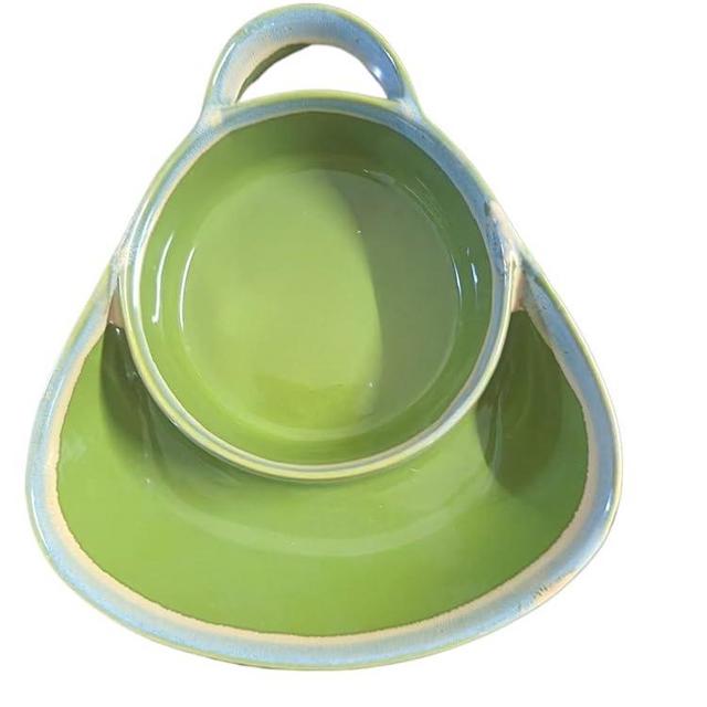 Soup and Side Bowl Plate Ceramic, Chip and Dip Divided Bowls, Anti-Soggy Cereal Bowl Bread Dipping Bowls Plates for Salad Breakfast, and Sandwich Ideal for Home and Restaurant (lime)