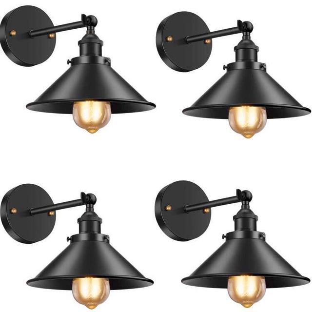 Licperron Black Wall Sconce, Industrial Vintage Wall Sconces Lighting for Bedroom Kitchen Bathroom, 240 Degree Adjustable Rustic Antique Gooseneck Wall Lamp, 4 Pack