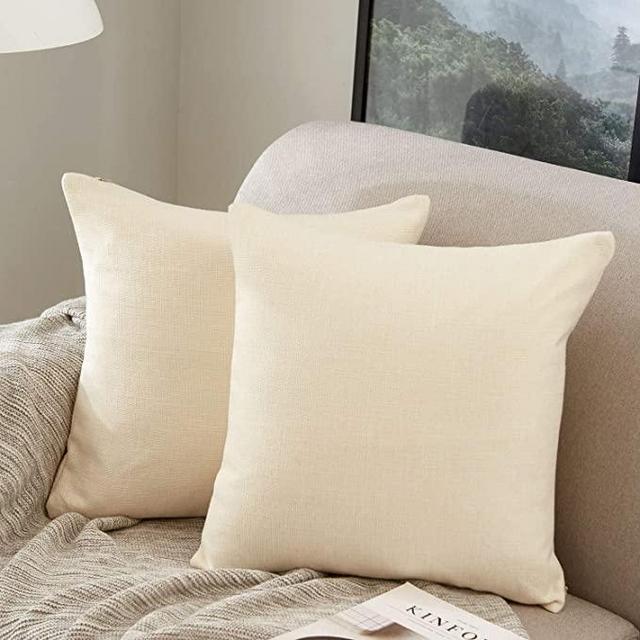 MERNETTE Pack of 2, Cotton Linen Blend Decorative Square Throw Pillow Cover Cushion Covers Pillowcase, Home Decor Decorations for Sofa Couch Bed Chair 24x24 Inch/60x60 cm (Cream)