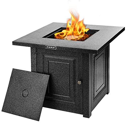 Propane Fire Pit, Outdoor Companion, SNAN 28 Inch Auto-Ignition Gas Fire Pit Table with Cover, ETL Safety Certified & Advanced Black Strong Steel Surface, Table in Summer, Pit in Winter