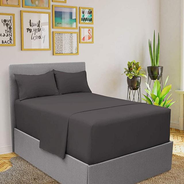 Mellanni Extra Deep Pocket Sheets - Queen Size Sheet Set - 4 Piece 1800 Brushed Microfiber Bedding with Extra Deep Pocket Fitted Sheet - Easily Fits 18-21 inch Mattress (Queen, Gray)