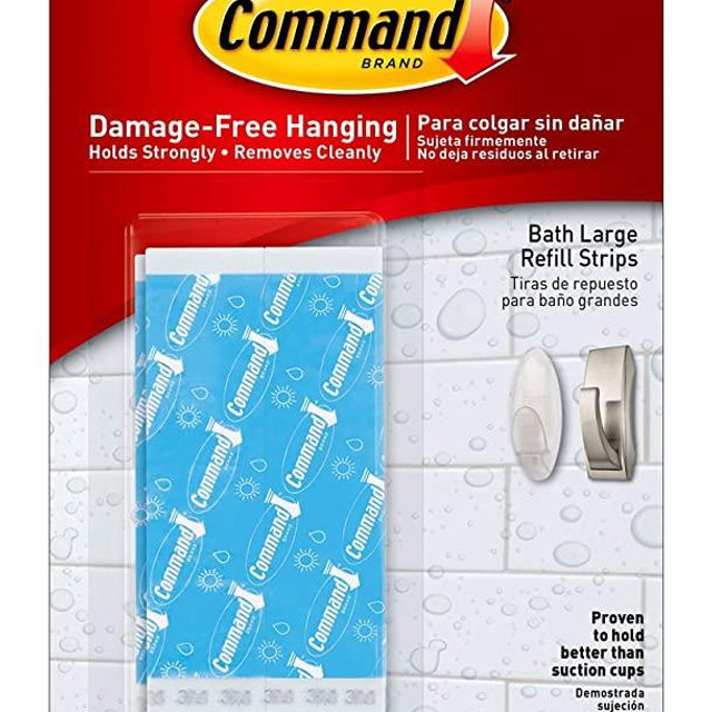 Command Bath Large Water-Resistant Adhesive Refill Strips, 4-Large Strips, Re-Hang Large Bath Hooks or Caddies