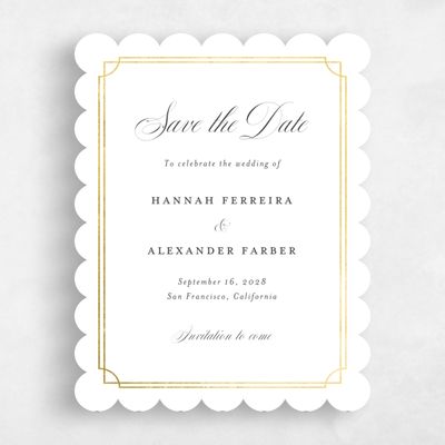 White Scalloped Wedding Save the Date - Vernazza Portrait Foil