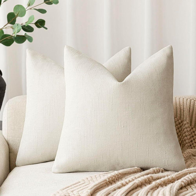 Foindtower Pack of 2 Soft Textured Throw Decorative Pillow Covers Square Accent Solid Cushion Cover Cozy Neutral Farmhouse Pillow Case for Couch Sofa Bedroom Living Room 20x20 Inch, Ivory