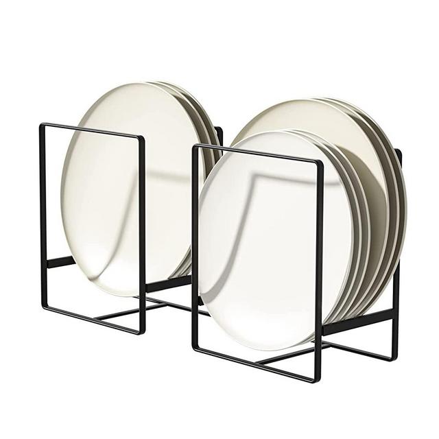 Hikinlichi 2 Pack Large Plate Holders Organizers Upright Cabinet Dish Drying Racks Metal Plate Dish Organizers Racks Stands for Countertop and Cupboard 7.87in. x 6.29in. x 4.52in. Black
