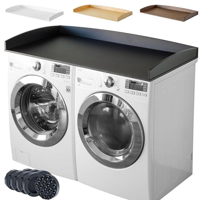 Nedura Washer Dryer Countertop for Washing Machine w/Anti-Vibration Pads &Curved Edge Rails, Bamboo Laundry Countertop, Washer Dryer Topper, Laundry Room Organization, Laundry Room Accessories- Black
